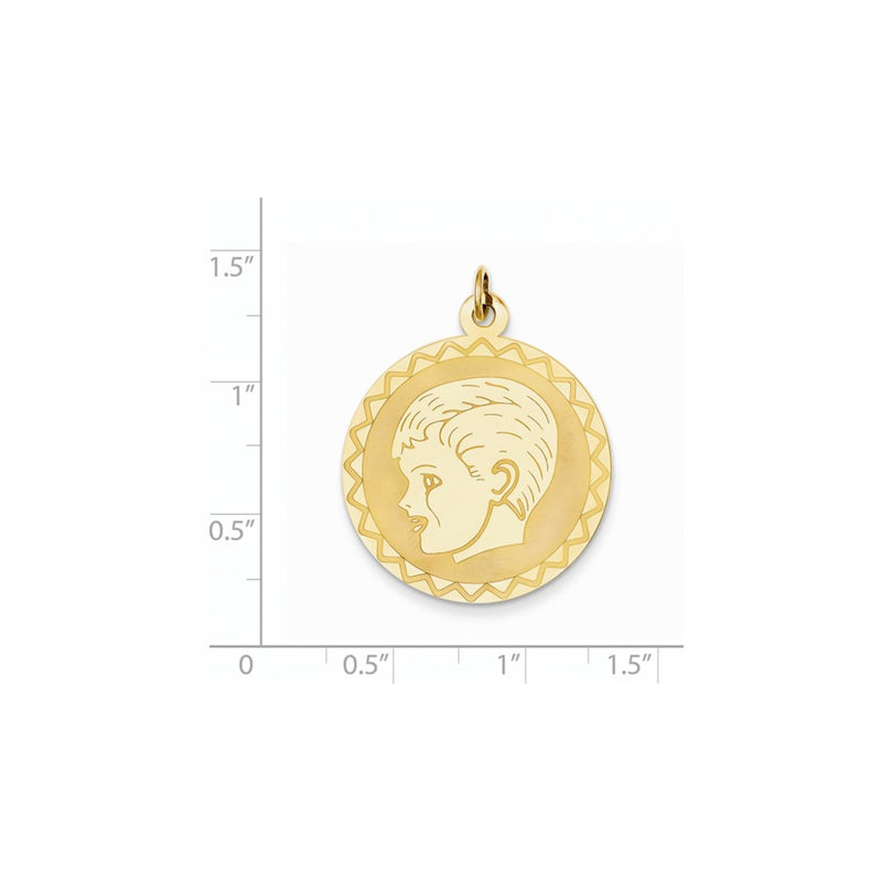 14k Yellow Gold Boy Head on .018 Gauge Engravable Scalloped Disc Charm