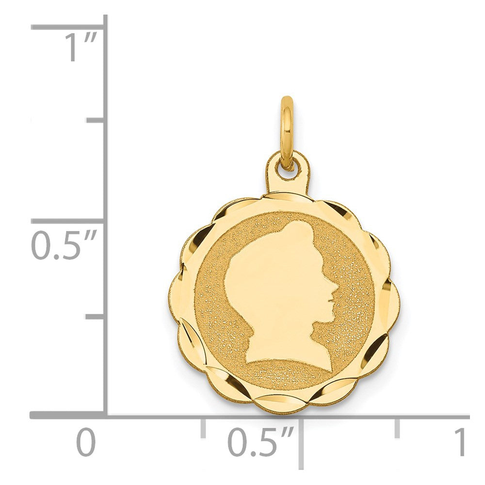 14k Yellow Gold 14k Boy Head on .018 Gauge Engravable Scalloped Disc Charm