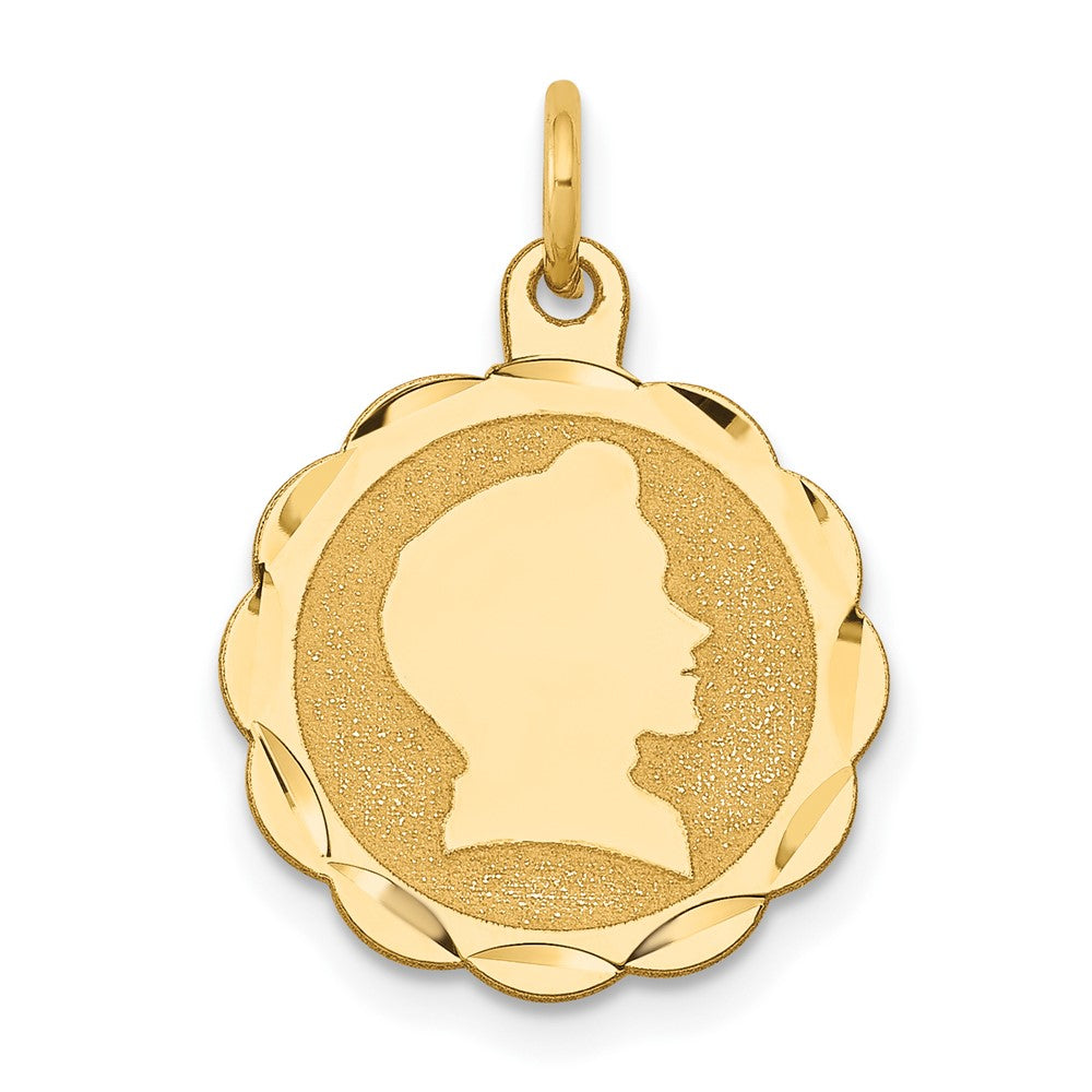 14k Yellow Gold Boy Head on Engravable Scalloped Disc Charm