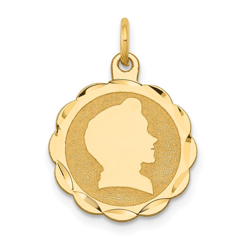 14k Yellow Gold Boy Head on Engravable Scalloped Disc Charm