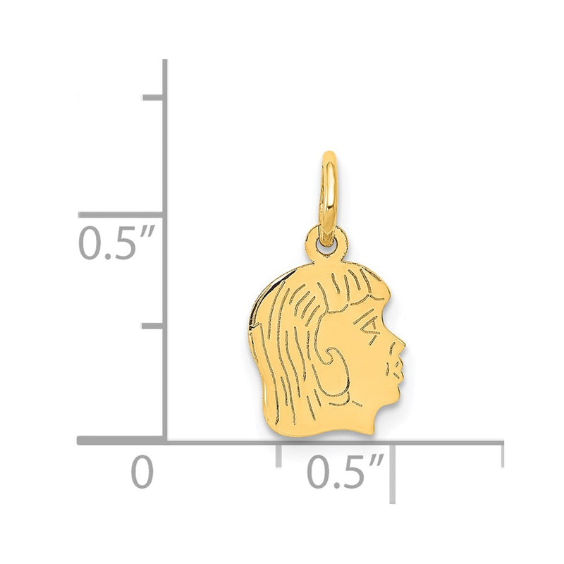 14k Yellow Gold 14k.011 Depth Engravable Girl Head Charm