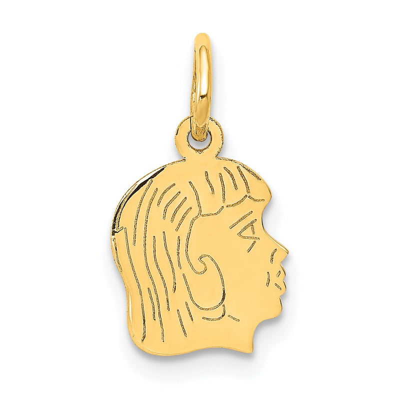 14k Yellow Gold 14k.011 Depth Engravable Girl Head Charm