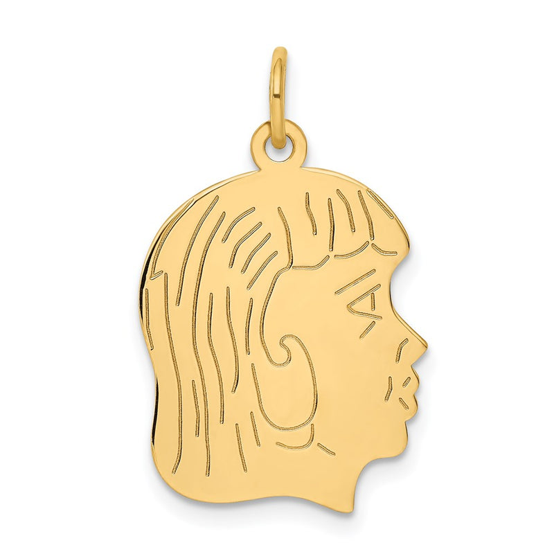 14k Yellow Gold 14k.011 Depth Engravable Girl Head Charm