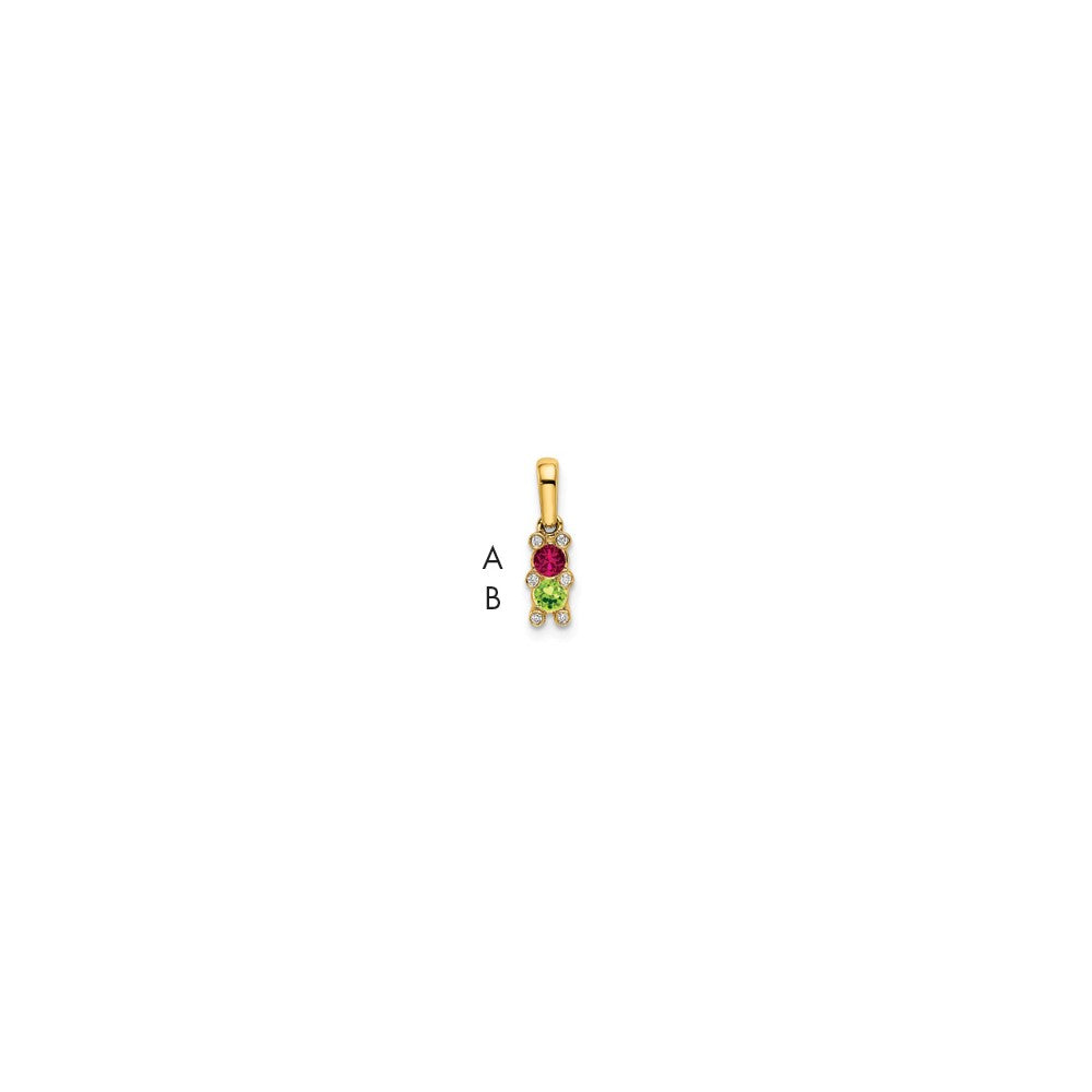 14K Yellow Gold Family Jewelry Synthetic Stone & Diamond Set Pendant