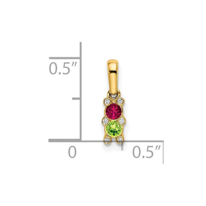 14K Yellow Gold Family Jewelry Geniune Stone & Diamond Set Pendant