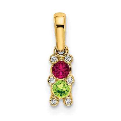 14K Yellow Gold Family Jewelry Synthetic Stone & Diamond Set Pendant
