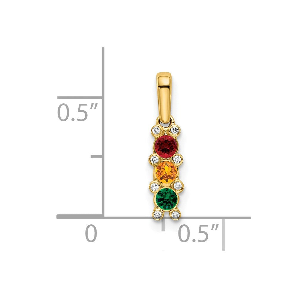 14K Yellow Gold Family Jewelry Synthetic Stone & Diamond Set Pendant