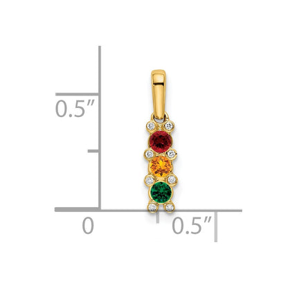 14K Yellow Gold Family Jewelry Synthetic Stone & Diamond Set Pendant