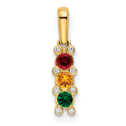 14K Yellow Gold Family Jewelry Synthetic Stone & Diamond Set Pendant