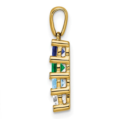 14K Yellow Gold Family Jewelry Geniune Stone & Diamond Set Pendant