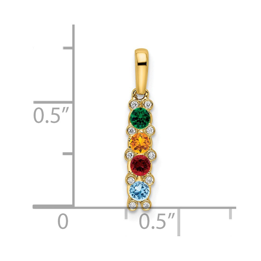 14K Yellow Gold Family Jewelry Geniune Stone & Diamond Set Pendant