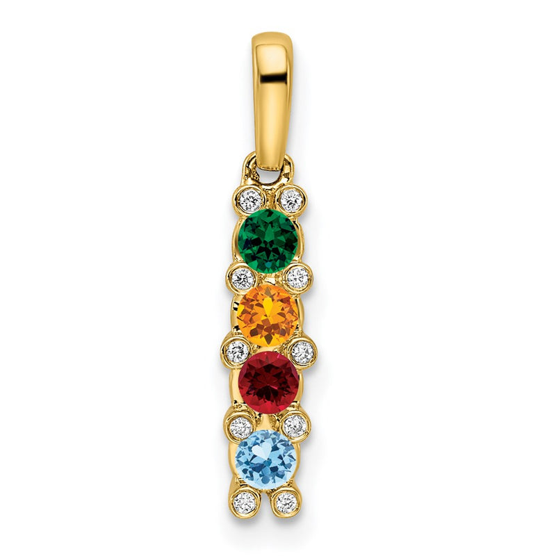 14K Yellow Gold Family Jewelry Synthetic Stone & Diamond Set Pendant