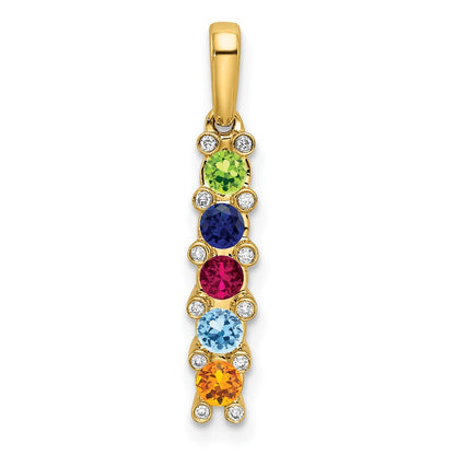 14K Yellow Gold Family Jewelry Synthetic Stone & Diamond Set Pendant