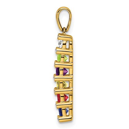 14K Yellow Gold Family Jewelry Geniune Stone & Diamond Set Pendant