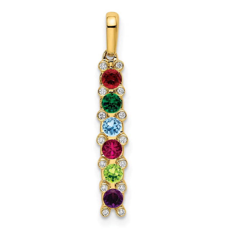 14K Yellow Gold Family Jewelry Synthetic Stone & Diamond Set Pendant
