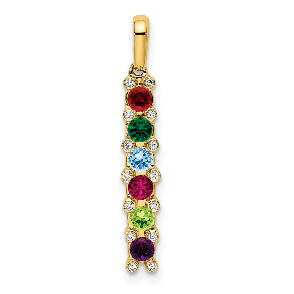14K Yellow Gold Family Jewelry Geniune Stone & Diamond Set Pendant