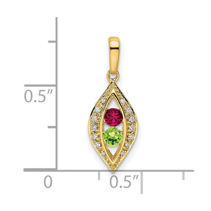 14K Yellow Gold Family Jewelry Genuine Stone & Diamond Set Pendant
