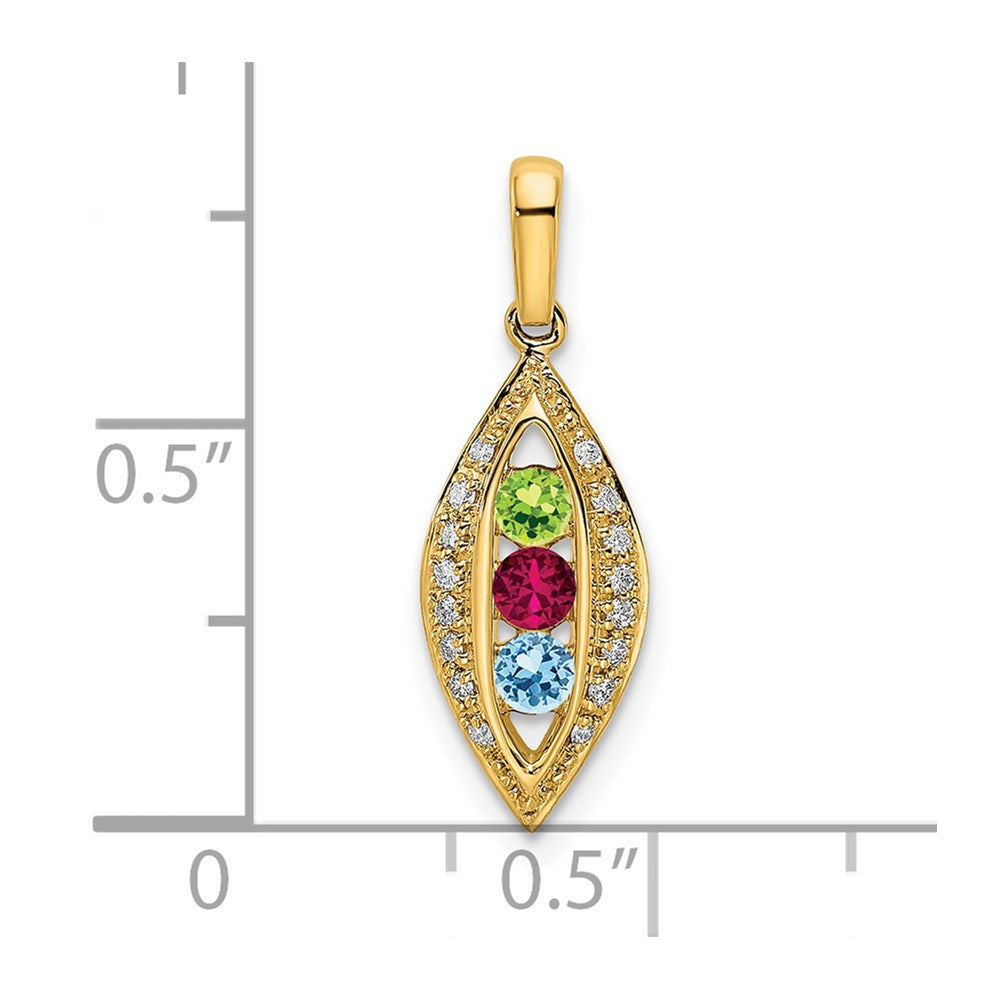14K Yellow Gold Family Jewelry Genuine Stone & Diamond Set Pendant