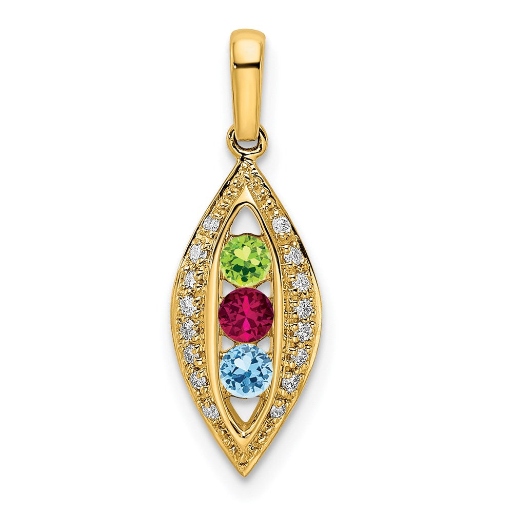 14K Yellow Gold Family Jewelry Synthetic Stone & Diamond Set Pendant