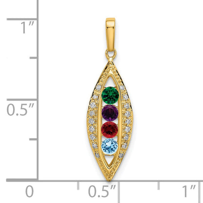 14K Yellow Gold Family Jewelry Genuine Stone & Diamond Set Pendant
