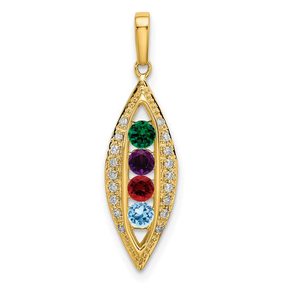 14K Yellow Gold Family Jewelry Synthetic Stone & Diamond Set Pendant