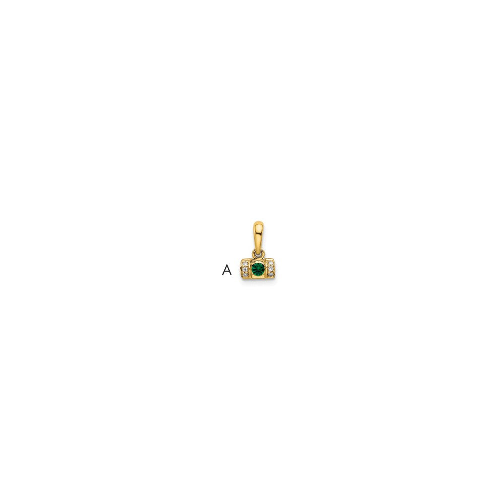 14K Yellow Gold Family Jewelry Geniune Stone & Diamond Set Pendant