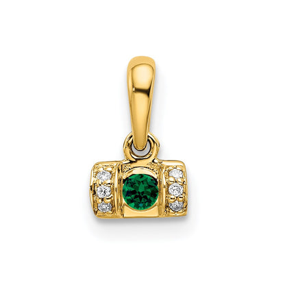 14K Yellow Gold Family Jewelry Geniune Stone & Diamond Set Pendant