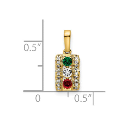 14K Yellow Gold Family Jewelry Geniune Stone & Diamond Set Pendant