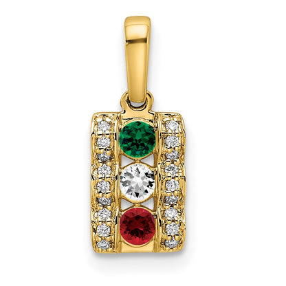 14K Yellow Gold Family Jewelry Synthetic Stone & Diamond Set Pendant
