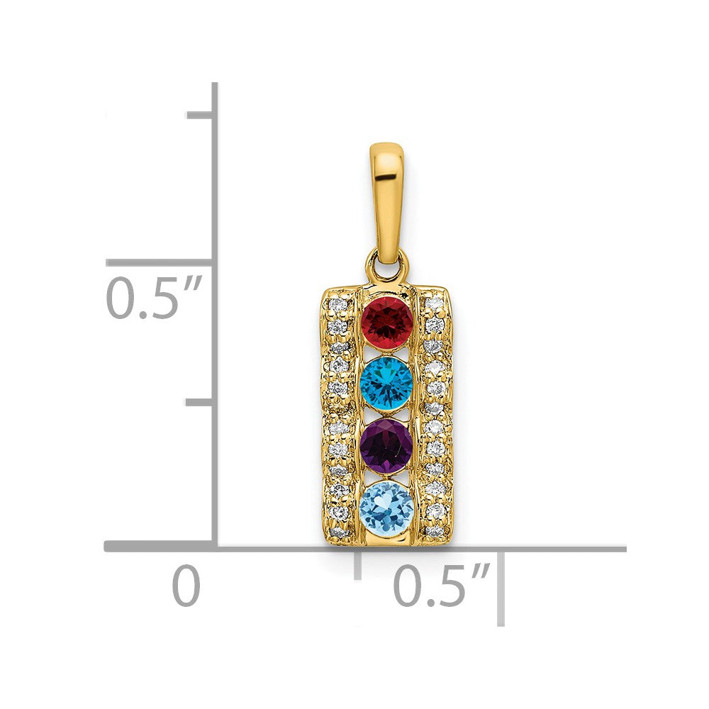 14K Yellow Gold Family Jewelry Synthetic Stone & Diamond Set Pendant