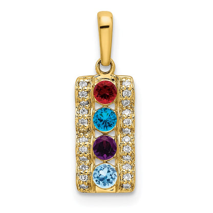 14K Yellow Gold Family Jewelry Synthetic Stone & Diamond Set Pendant
