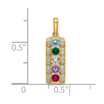 14K Yellow Gold Family Jewelry Geniune Stone & Diamond Set Pendant
