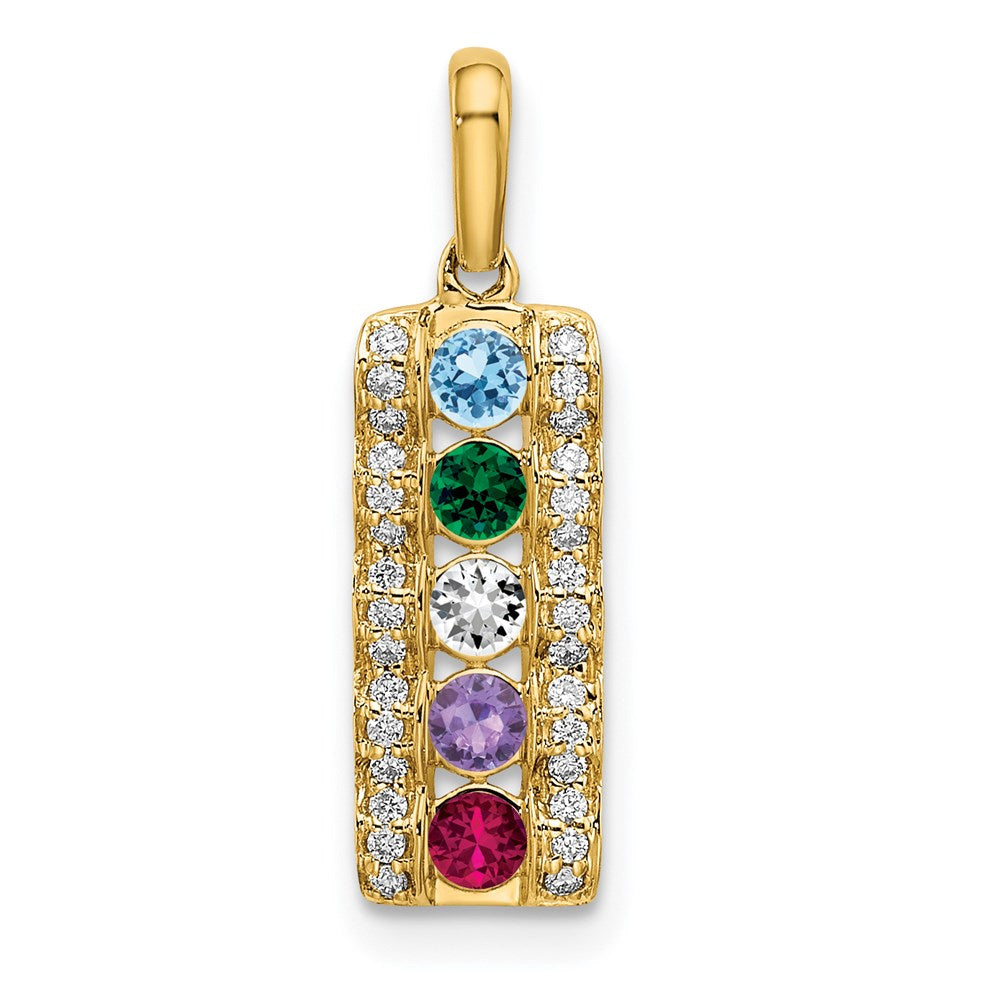 14K Yellow Gold Family Jewelry Synthetic Stone & Diamond Set Pendant