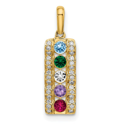 14K Yellow Gold Family Jewelry Synthetic Stone & Diamond Set Pendant