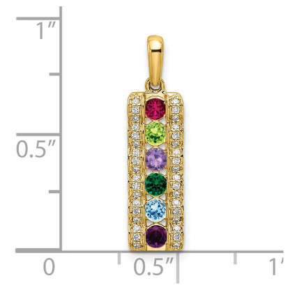 14K Yellow Gold Family Jewelry Synthetic Stone & Diamond Set Pendant