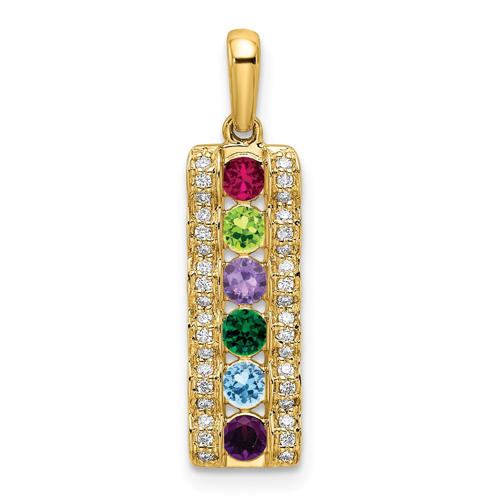 14K Yellow Gold Family Jewelry Geniune Stone & Diamond Set Pendant