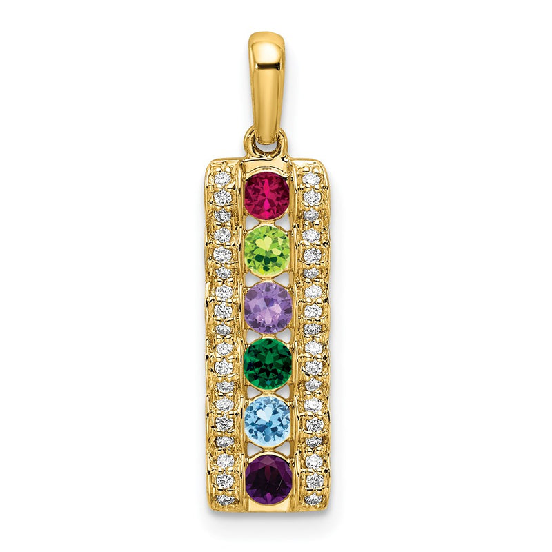 14K Yellow Gold Family Jewelry Synthetic Stone & Diamond Set Pendant