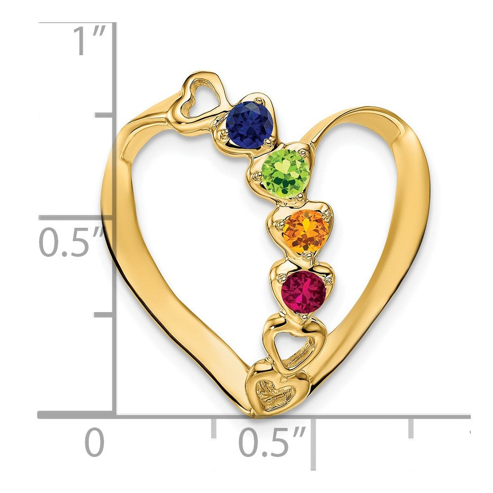 14K Yellow Gold Synthetic Diamond Family Heart Slide