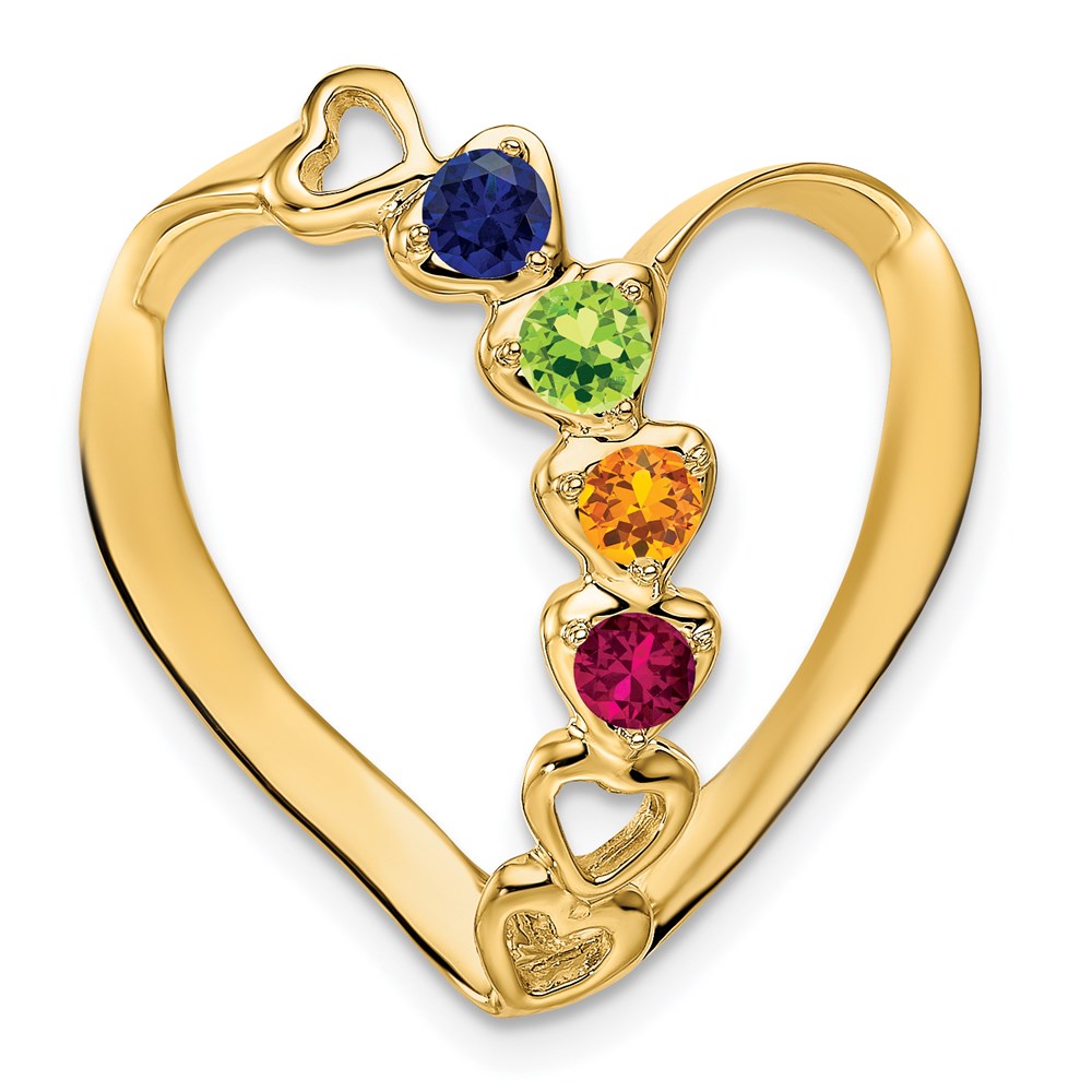 14K Yellow Gold Synthetic Diamond Family Heart Slide