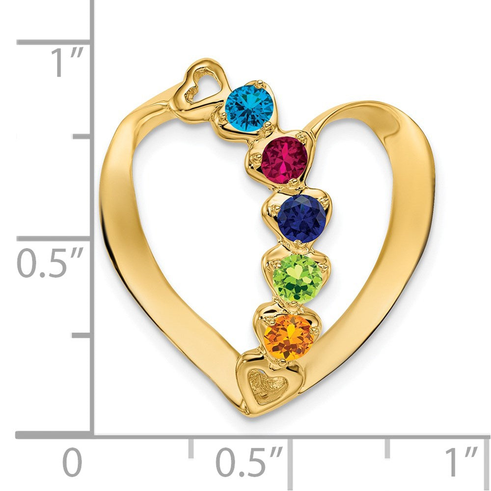 14K Yellow Gold Synthetic Diamond Family Heart Slide