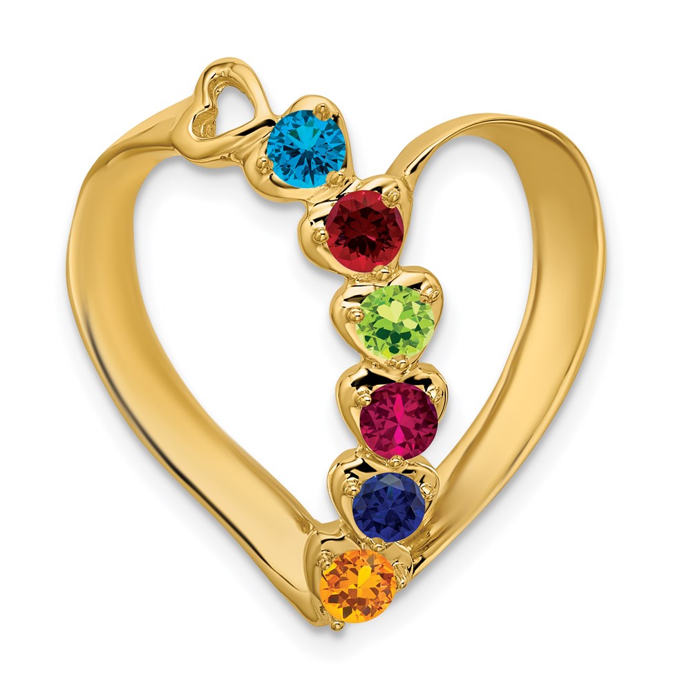 14K Yellow Gold Synthetic Diamond Family Heart Slide