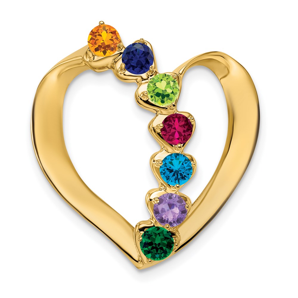 14K Yellow Gold Synthetic Diamond Family Heart Slide