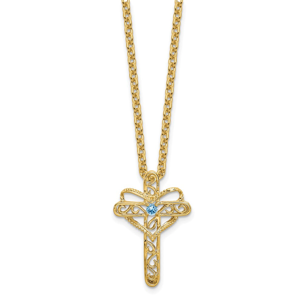 14K Yellow Gold Genuine 1 Stone Mother's Cross Pendant