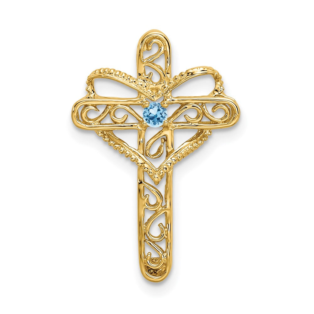 14K Yellow Gold Genuine 1 Stone Mother's Cross Pendant