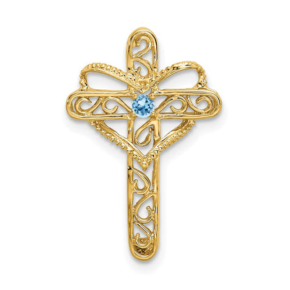 14K Yellow Gold Genuine 1 Stone Mother's Cross Pendant