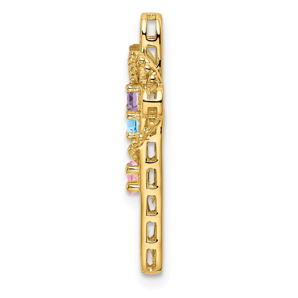 14K Yellow Gold Genuine 3 Stone Mother's Cross Pendant