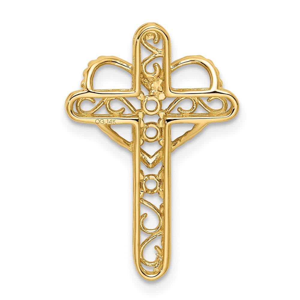 14K Yellow Gold Genuine 3 Stone Mother's Cross Pendant