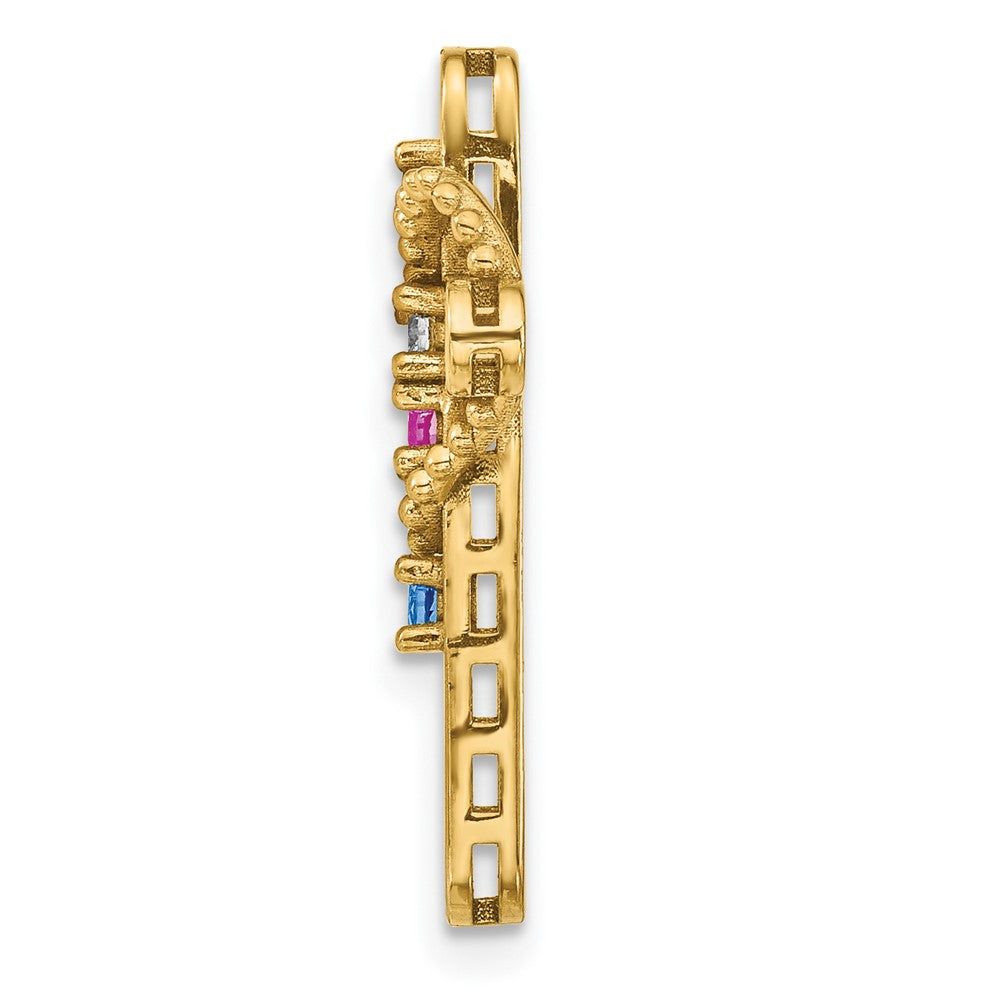 14K Yellow Gold Genuine 4 Stone Mother's Cross Pendant