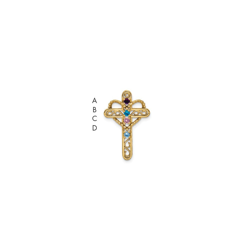 14K Yellow Gold Genuine 4 Stone Mother's Cross Pendant
