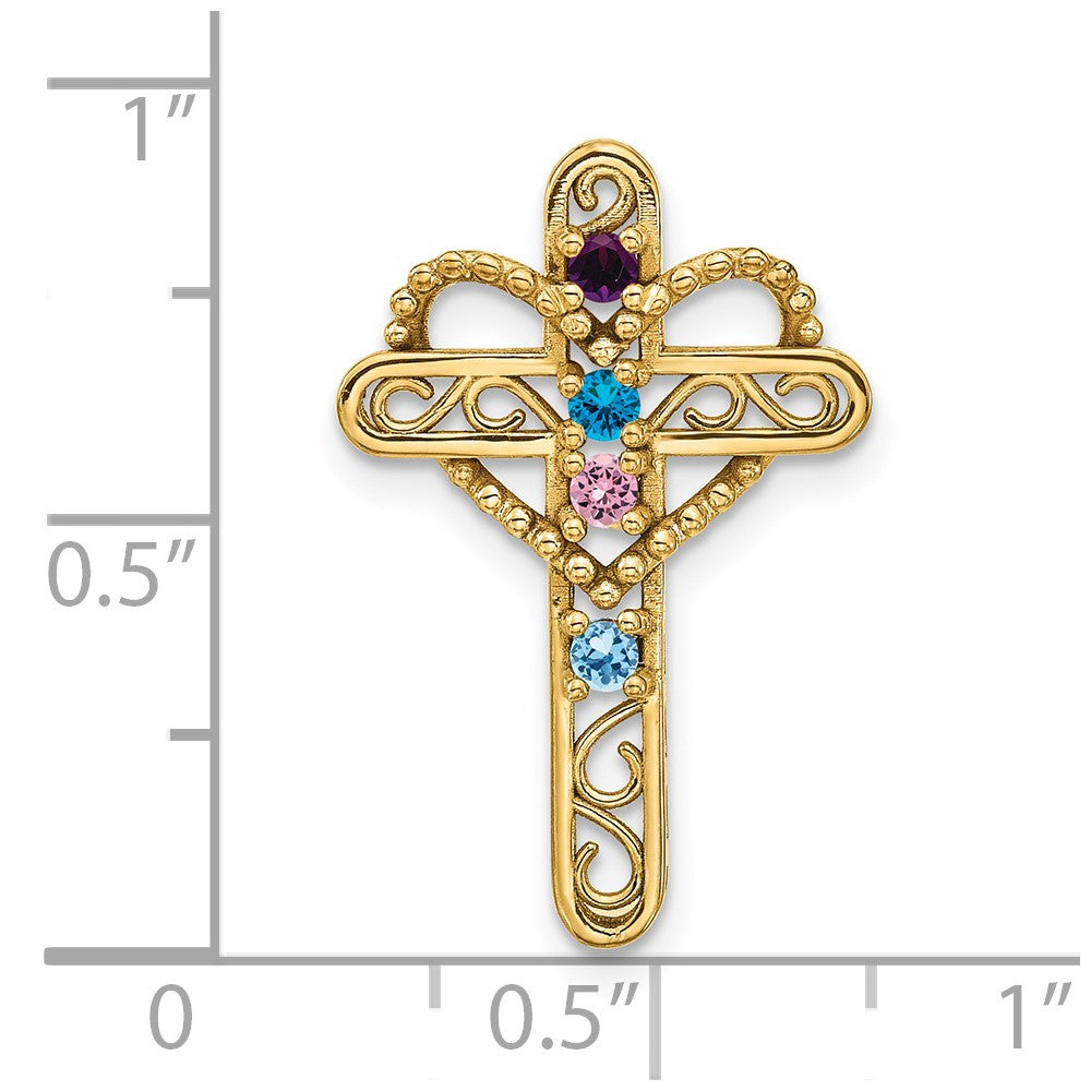 14K Yellow Gold Genuine 4 Stone Mother's Cross Pendant